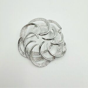 Vintage Sarah Coventry Textured Round Dome Swirl Silver tone Swirl Brooch Pin
